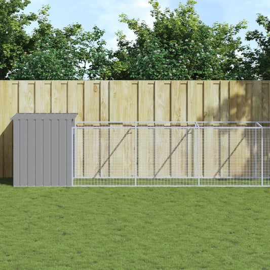 Berkfield Dog House with Run Light Grey 110x1221x110 cm Galvanised Steel