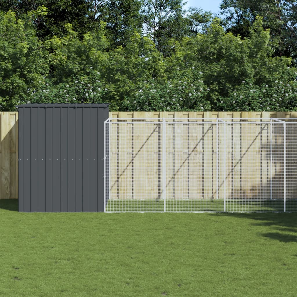 Berkfield Dog House with Run Anthracite 214x865x181 cm Galvanised Steel