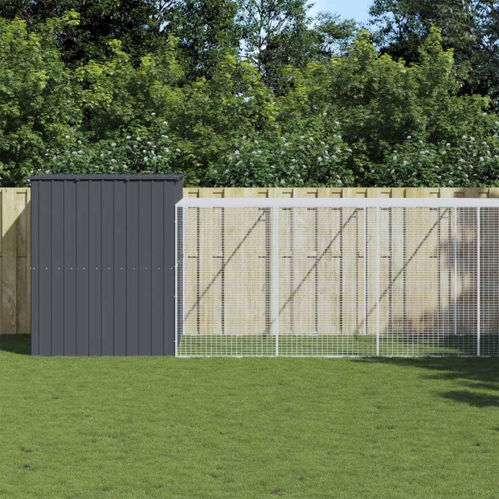 Berkfield Dog House with Run Anthracite 214x865x181 cm Galvanised Steel