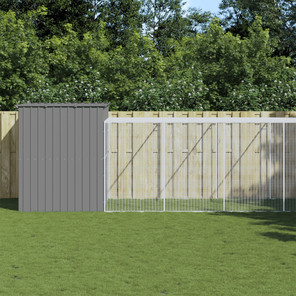Berkfield Dog House with Run Light Grey 214x661x181 cm Galvanised Steel