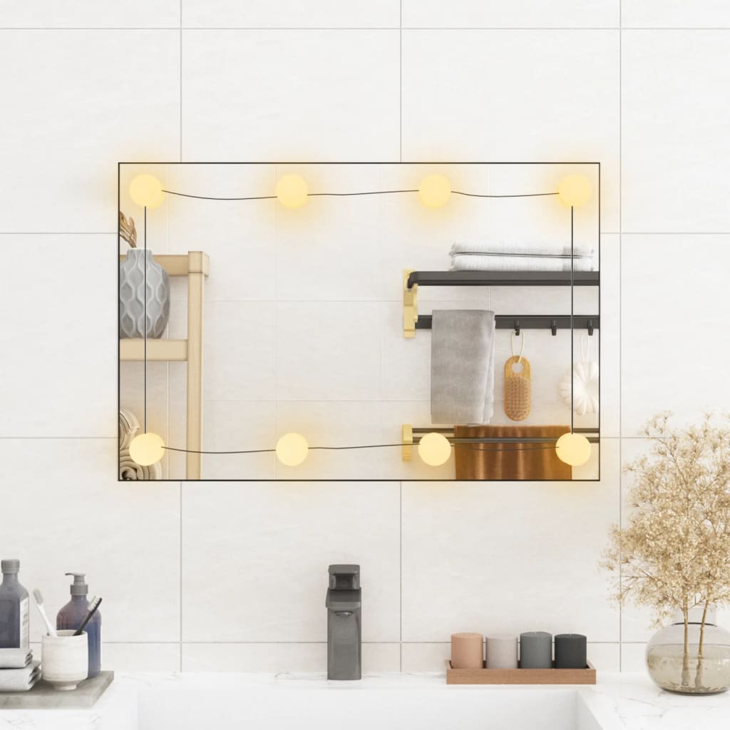 Berkfield Wall Mirror with LED Lights 40x60 cm Glass Rectangle