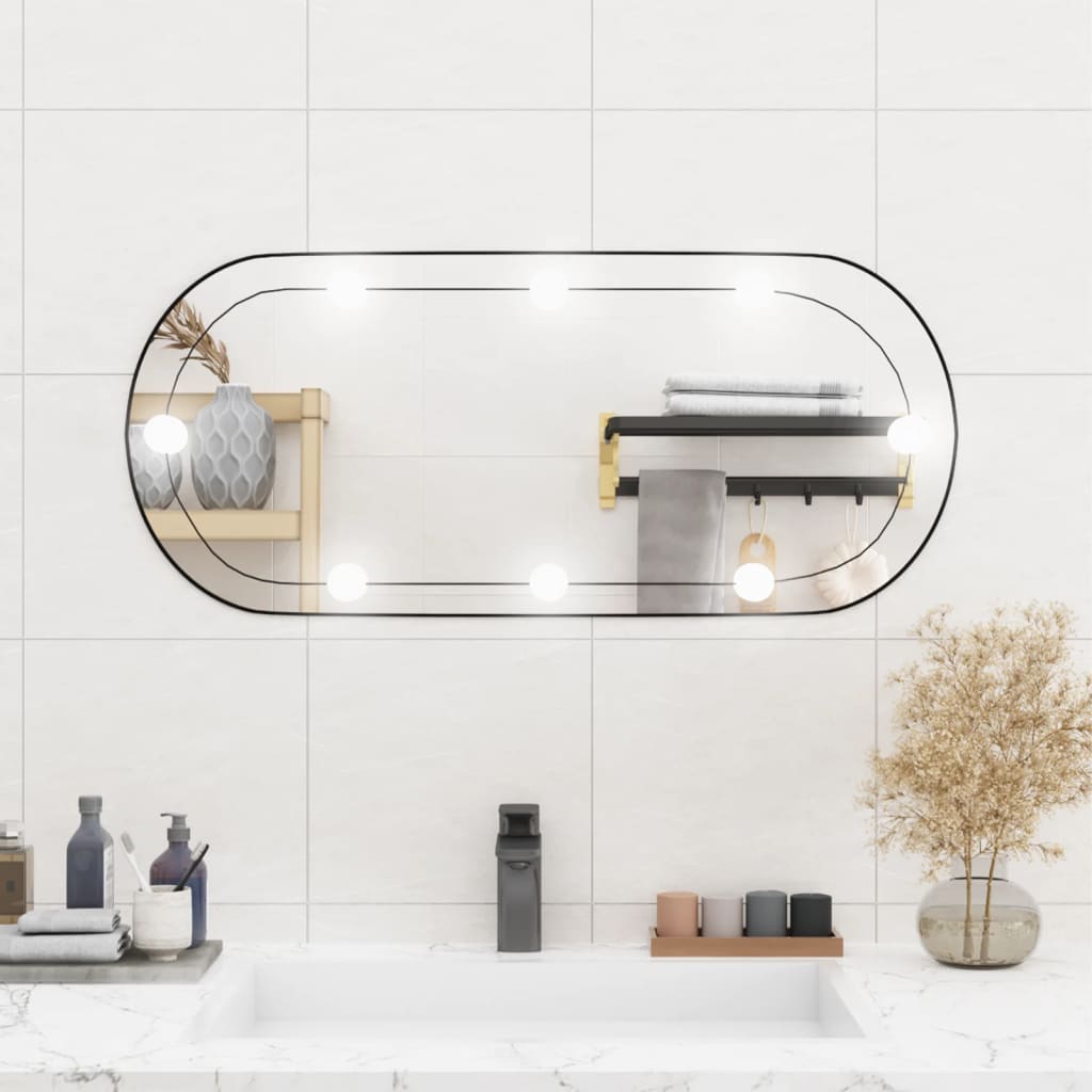 Berkfield Wall Mirror with LED Lights 35x80 cm Glass Oval