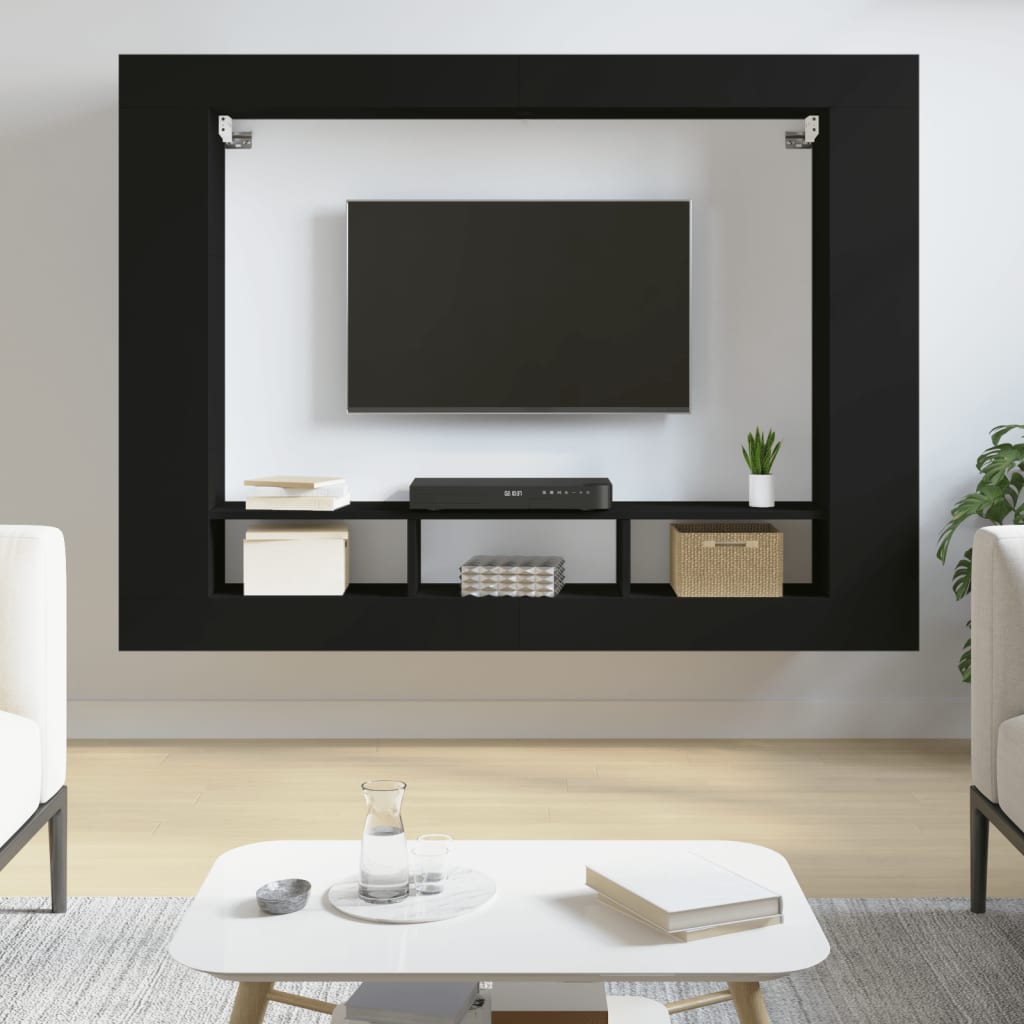 Berkfield TV Cabinet Black 152x22x113 cm Engineered Wood