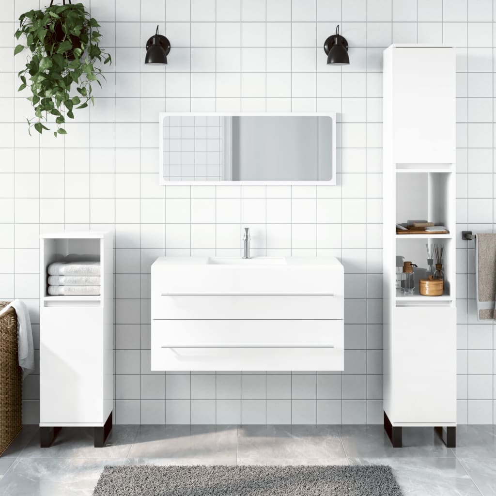 Berkfield Bathroom Cabinet with Mirror High Gloss White Engineered Wood