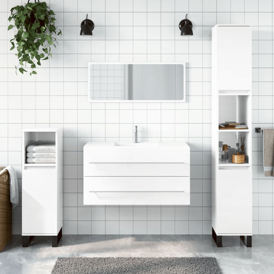 Berkfield Bathroom Cabinet with Mirror High Gloss White Engineered Wood