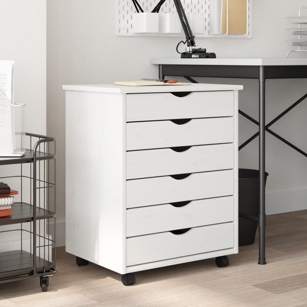 Berkfield Rolling Cabinet with Drawers MOSS White Solid Wood Pine
