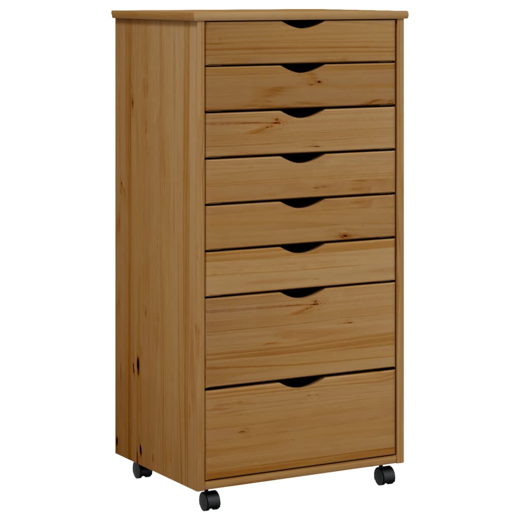 Berkfield Rolling Cabinet with Drawers MOSS Honey Brown Solid Wood Pine