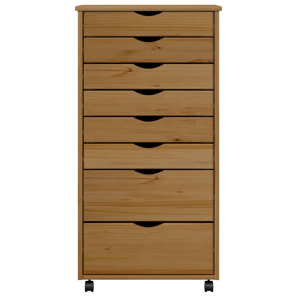 Berkfield Rolling Cabinet with Drawers MOSS Honey Brown Solid Wood Pine