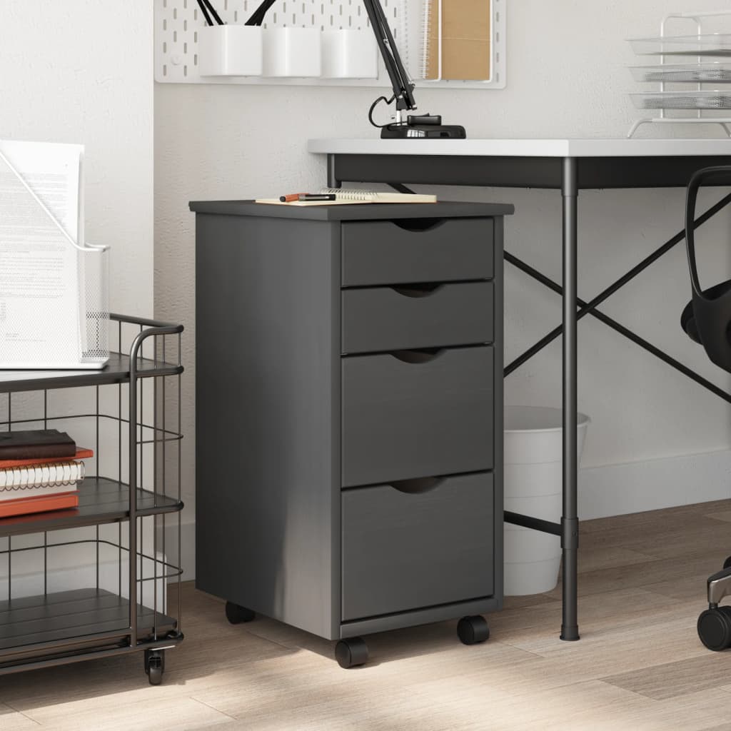 Berkfield Rolling Cabinet with Drawers MOSS Grey Solid Wood Pine