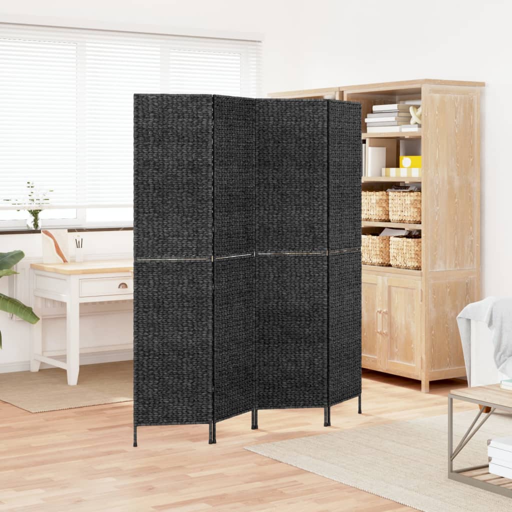 Berkfield Room Divider 4-Panel Black 163x180 cm Water Hyacinth