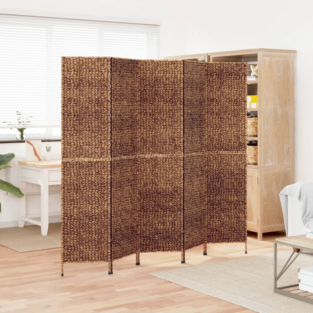 Berkfield Room Divider 5-Panel Brown 205x180 cm Water Hyacinth
