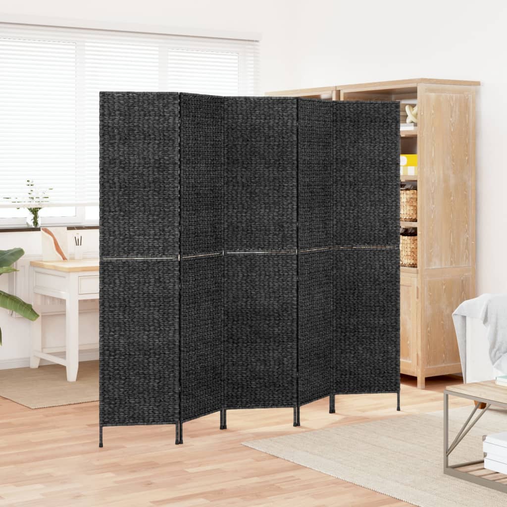 Berkfield Room Divider 5-Panel Black 205x180 cm Water Hyacinth