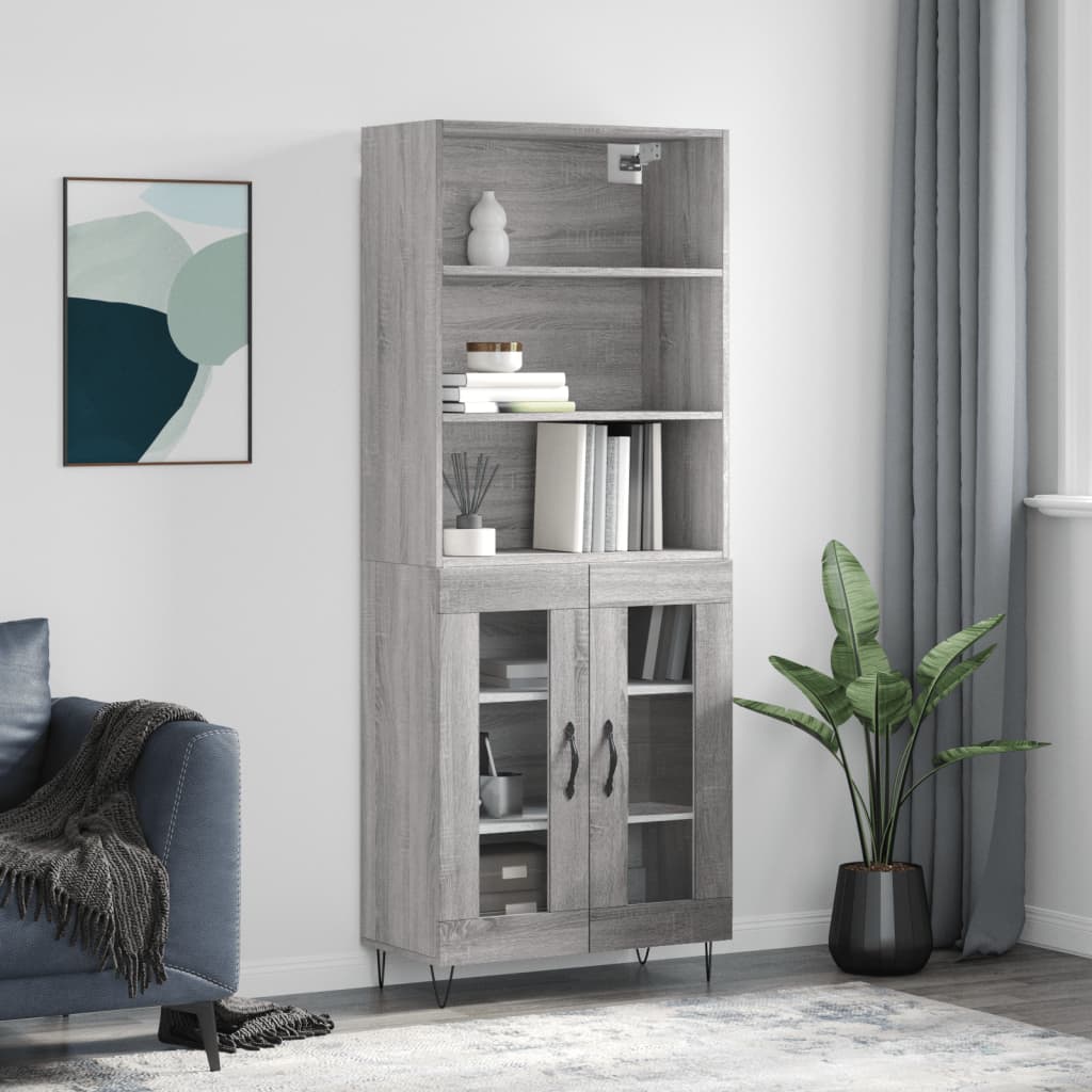 Berkfield Highboard Grey Sonoma 69.5x34x180 cm Engineered Wood