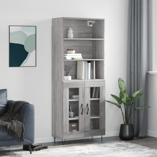 Berkfield Highboard Grey Sonoma 69.5x34x180 cm Engineered Wood