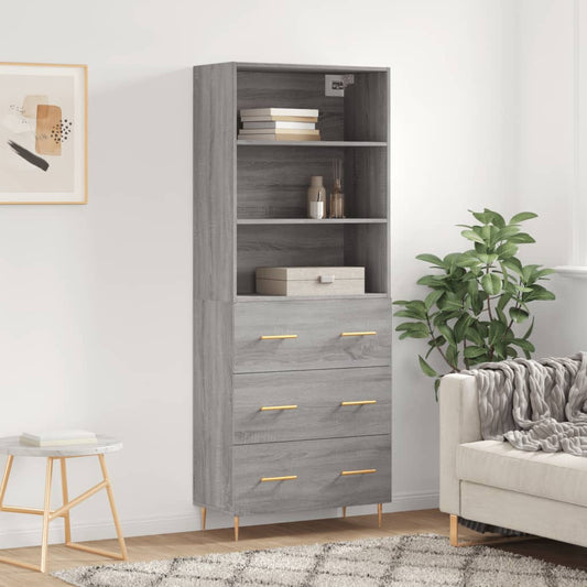 Berkfield Highboard Grey Sonoma 69.5x34x180 cm Engineered Wood