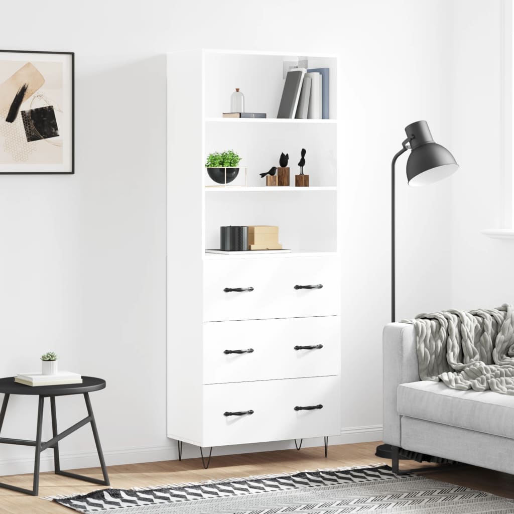 Berkfield Highboard High Gloss White 69.5x34x180 cm Engineered Wood