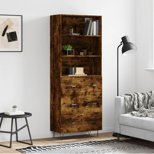 Berkfield Highboard Smoked Oak 69.5x34x180 cm Engineered Wood