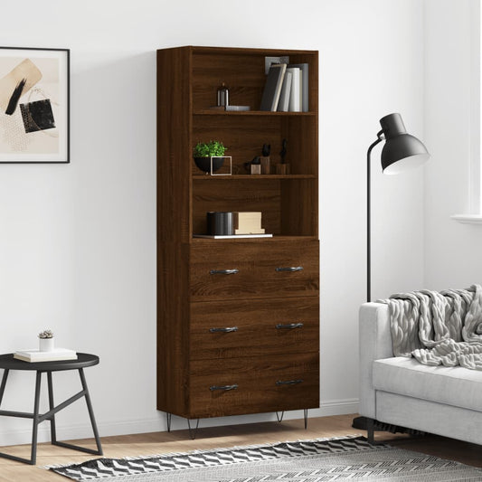 Berkfield Highboard Brown Oak 69.5x34x180 cm Engineered Wood