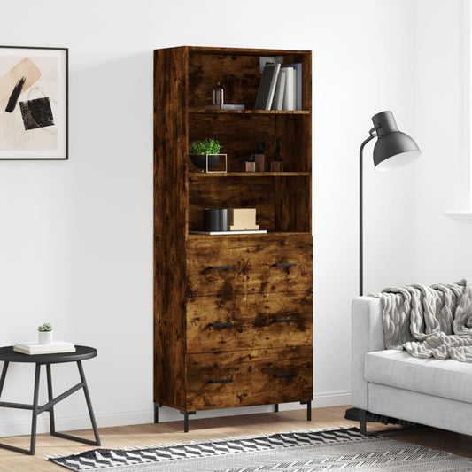 Berkfield Highboard Smoked Oak 69.5x34x180 cm Engineered Wood