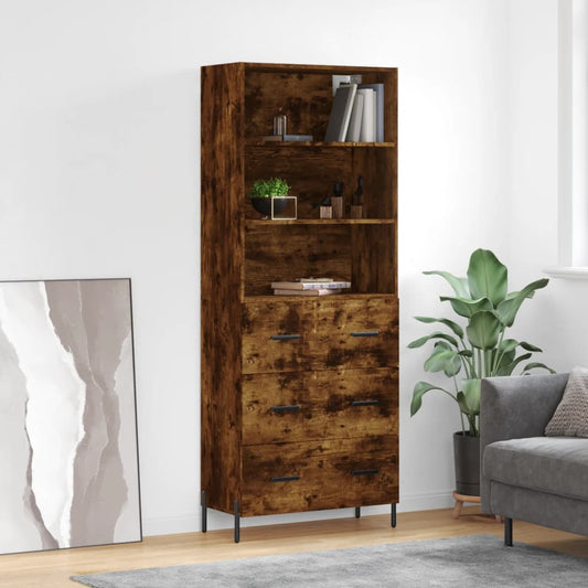 Berkfield Highboard Smoked Oak 69.5x34x180 cm Engineered Wood