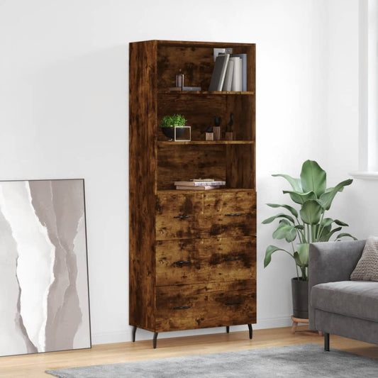 Berkfield Highboard Smoked Oak 69.5x34x180 cm Engineered Wood