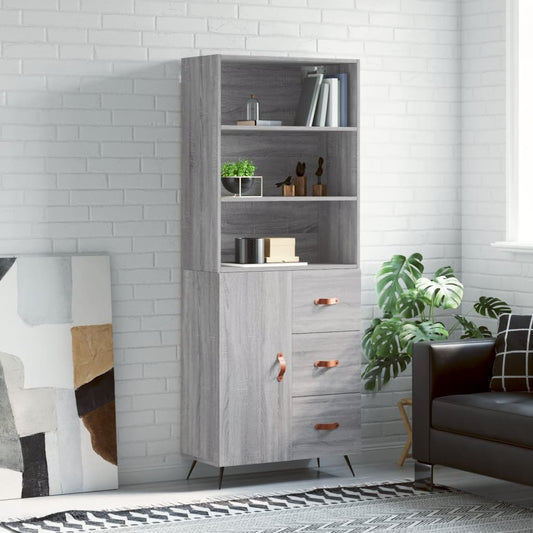 Berkfield Highboard Grey Sonoma 69.5x34x180 cm Engineered Wood