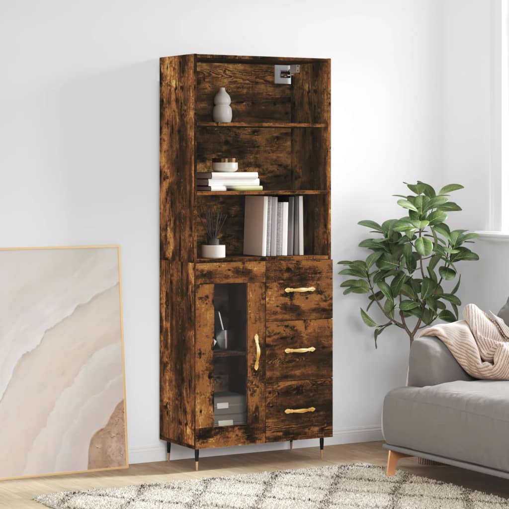 Berkfield Highboard Smoked Oak 69.5x34x180 cm Engineered Wood