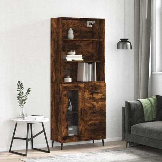Berkfield Highboard Smoked Oak 69.5x34x180 cm Engineered Wood