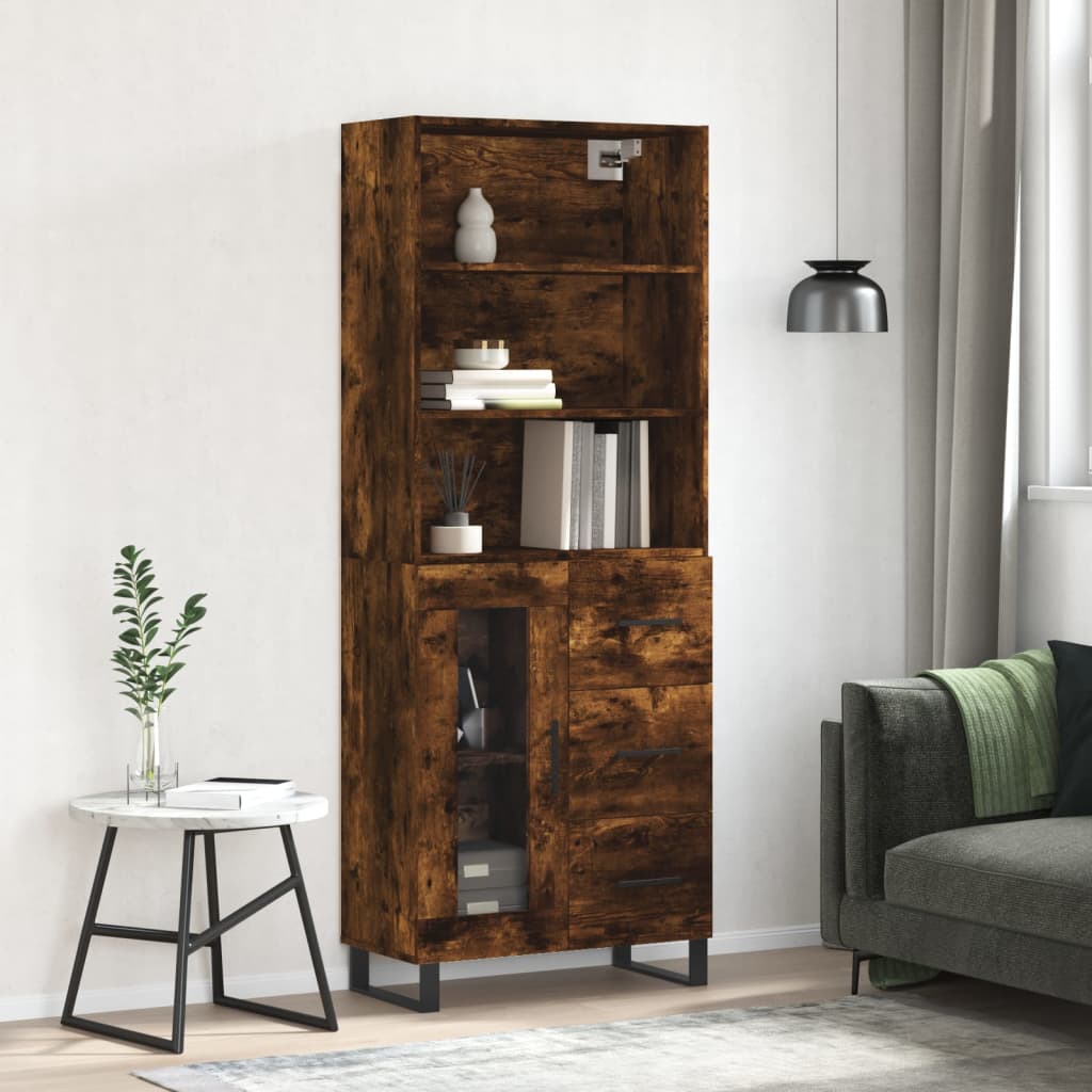 Berkfield Highboard Smoked Oak 69.5x34x180 cm Engineered Wood
