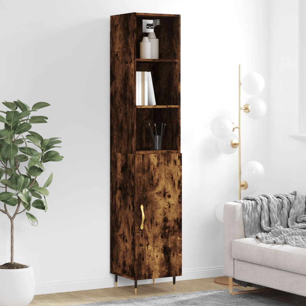 Berkfield Highboard Smoked Oak 34.5x34x180 cm Engineered Wood