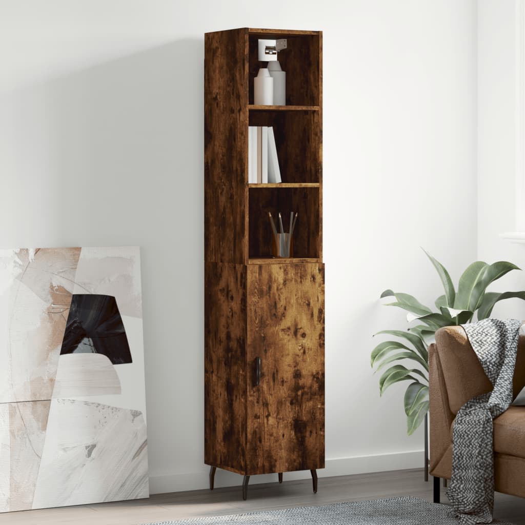 Berkfield Highboard Smoked Oak 34.5x34x180 cm Engineered Wood