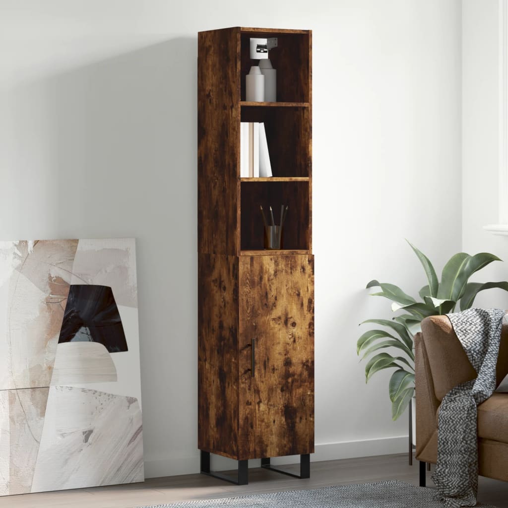 Berkfield Highboard Smoked Oak 34.5x34x180 cm Engineered Wood