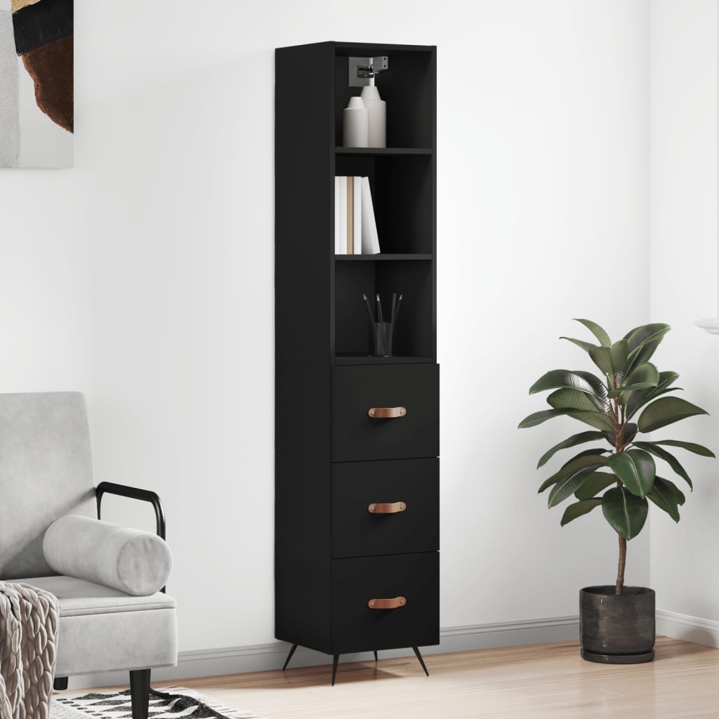 Berkfield Highboard Black 34.5x34x180 cm Engineered Wood
