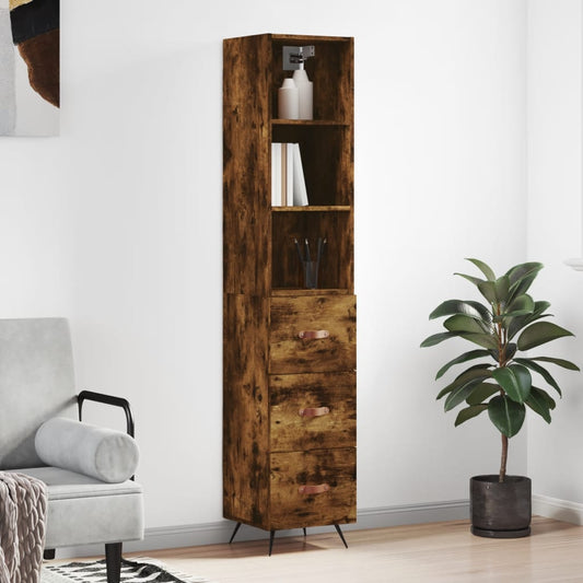 Berkfield Highboard Smoked Oak 34.5x34x180 cm Engineered Wood