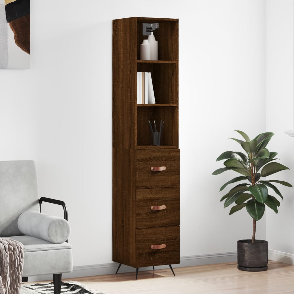 Berkfield Highboard Brown Oak 34.5x34x180 cm Engineered Wood