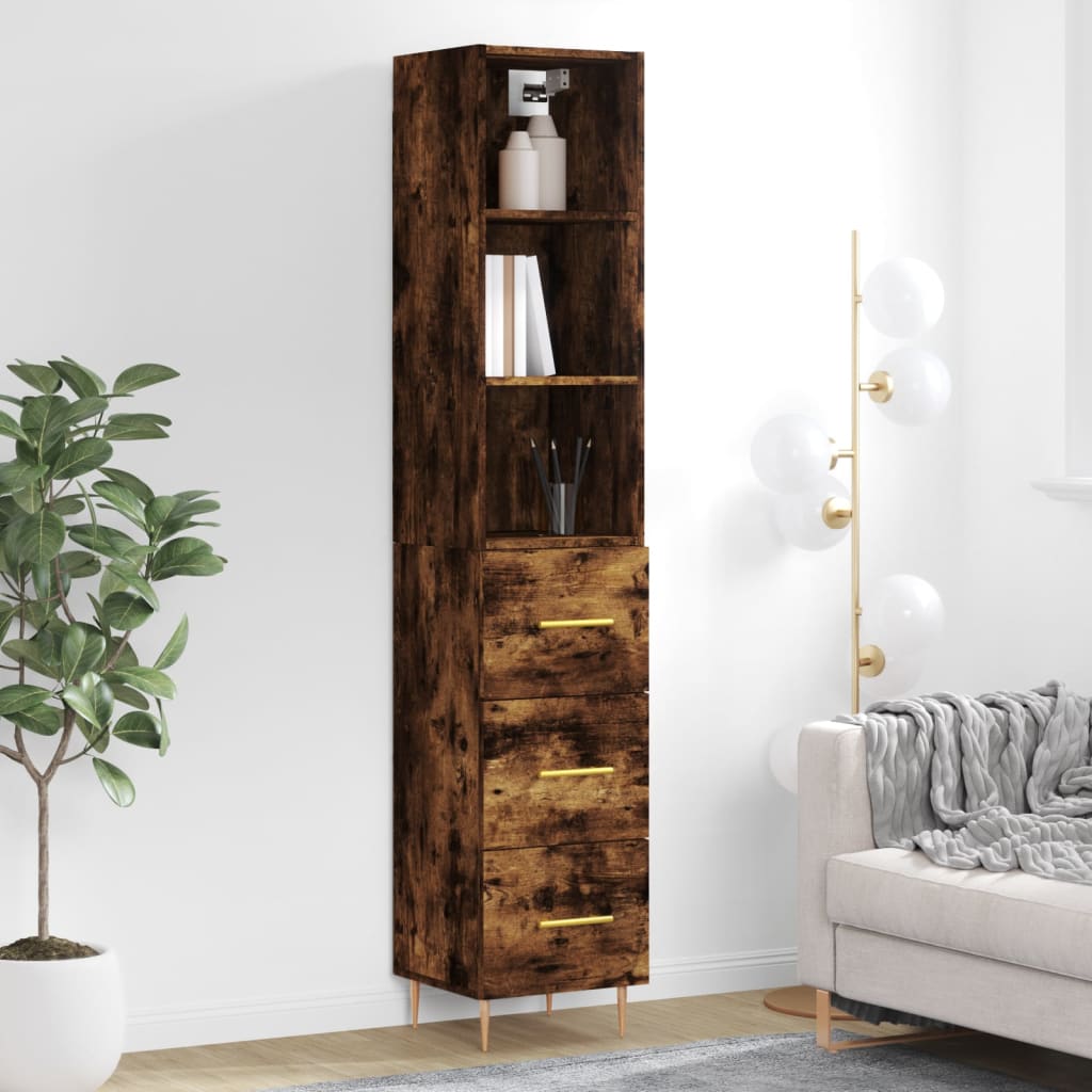 Berkfield Highboard Smoked Oak 34.5x34x180 cm Engineered Wood