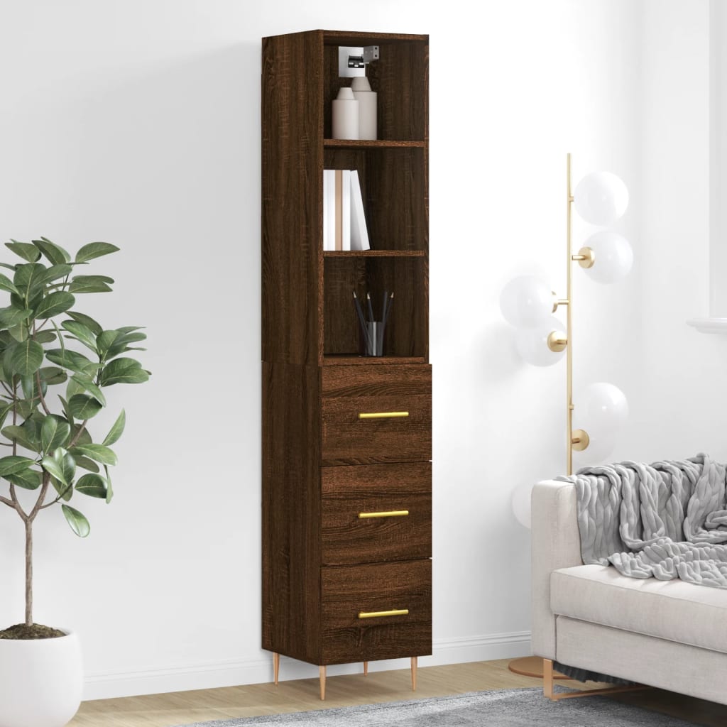 Berkfield Highboard Brown Oak 34.5x34x180 cm Engineered Wood
