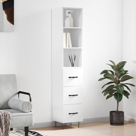 Berkfield Highboard High Gloss White 34.5x34x180 cm Engineered Wood