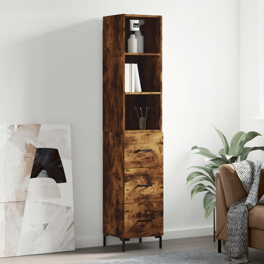 Berkfield Highboard Smoked Oak 34.5x34x180 cm Engineered Wood