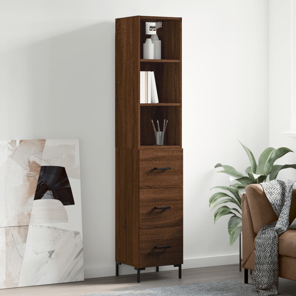 Berkfield Highboard Brown Oak 34.5x34x180 cm Engineered Wood