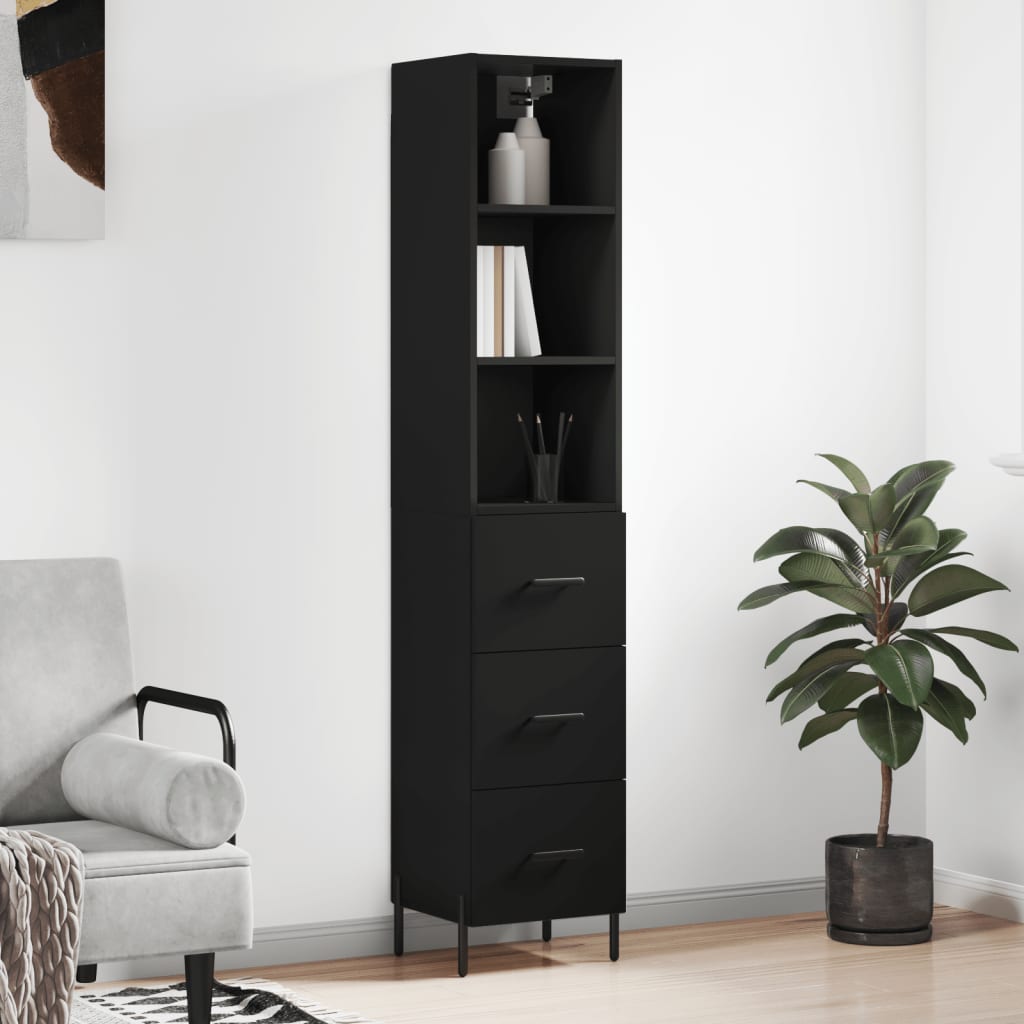 Berkfield Highboard Black 34.5x34x180 cm Engineered Wood