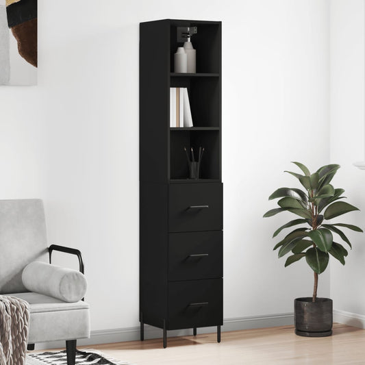 Berkfield Highboard Black 34.5x34x180 cm Engineered Wood