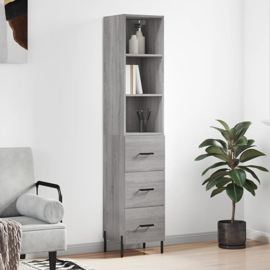Berkfield Highboard Grey Sonoma 34.5x34x180 cm Engineered Wood