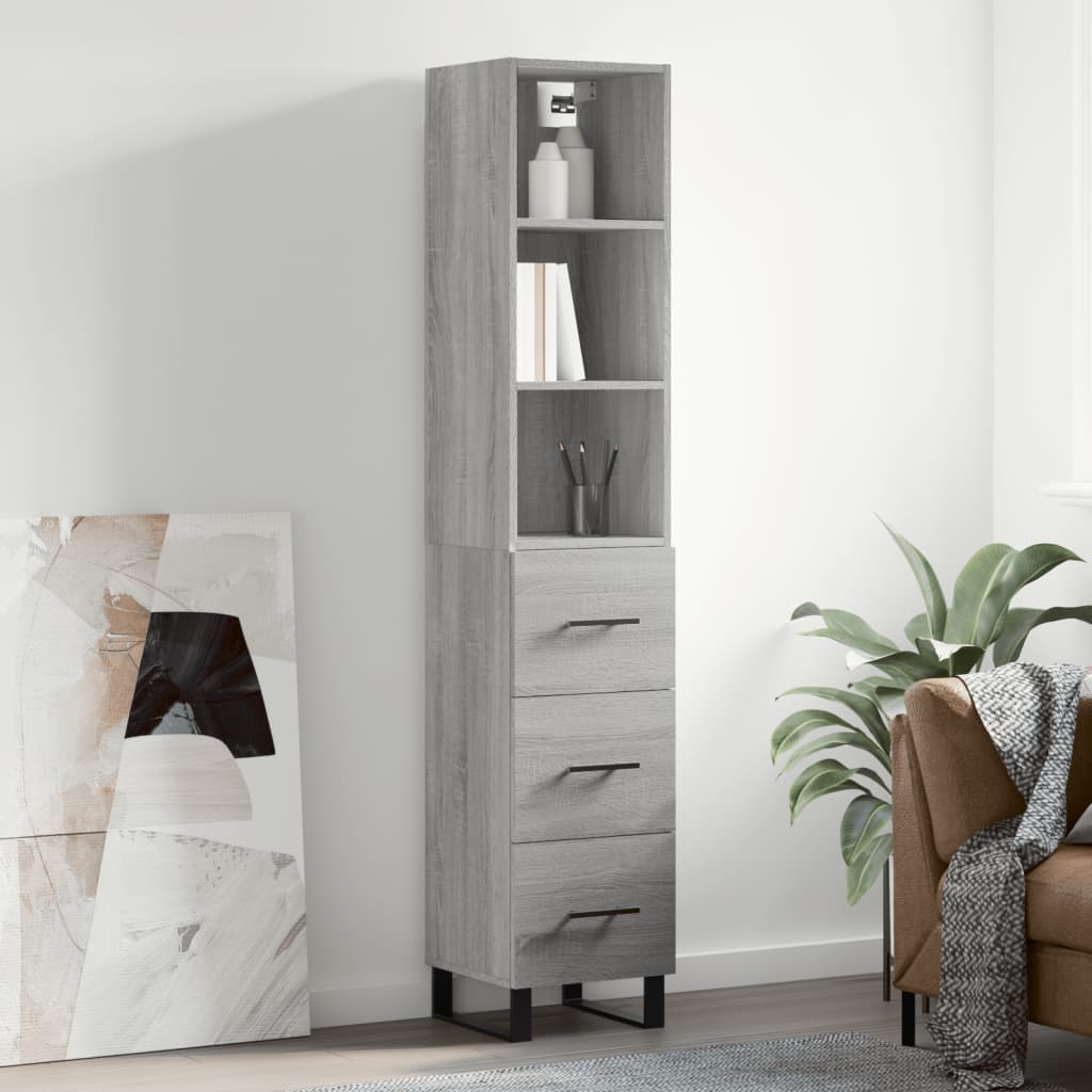 Berkfield Highboard Grey Sonoma 34.5x34x180 cm Engineered Wood