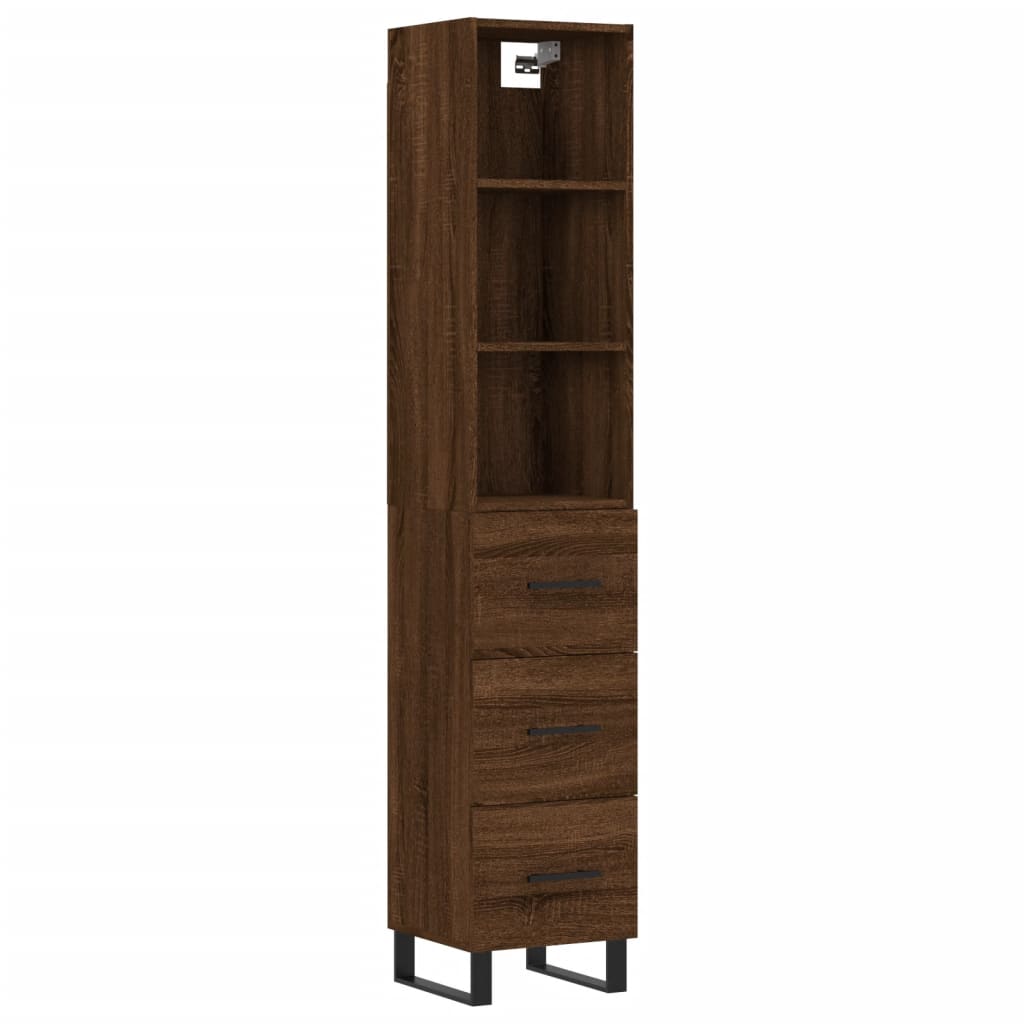 Berkfield Highboard Brown Oak 34.5x34x180 cm Engineered Wood