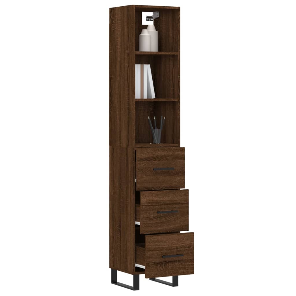 Berkfield Highboard Brown Oak 34.5x34x180 cm Engineered Wood