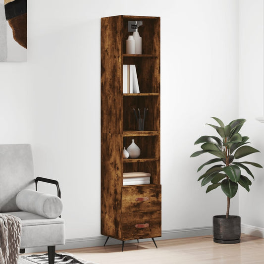 Berkfield Highboard Smoked Oak 34.5x34x180 cm Engineered Wood