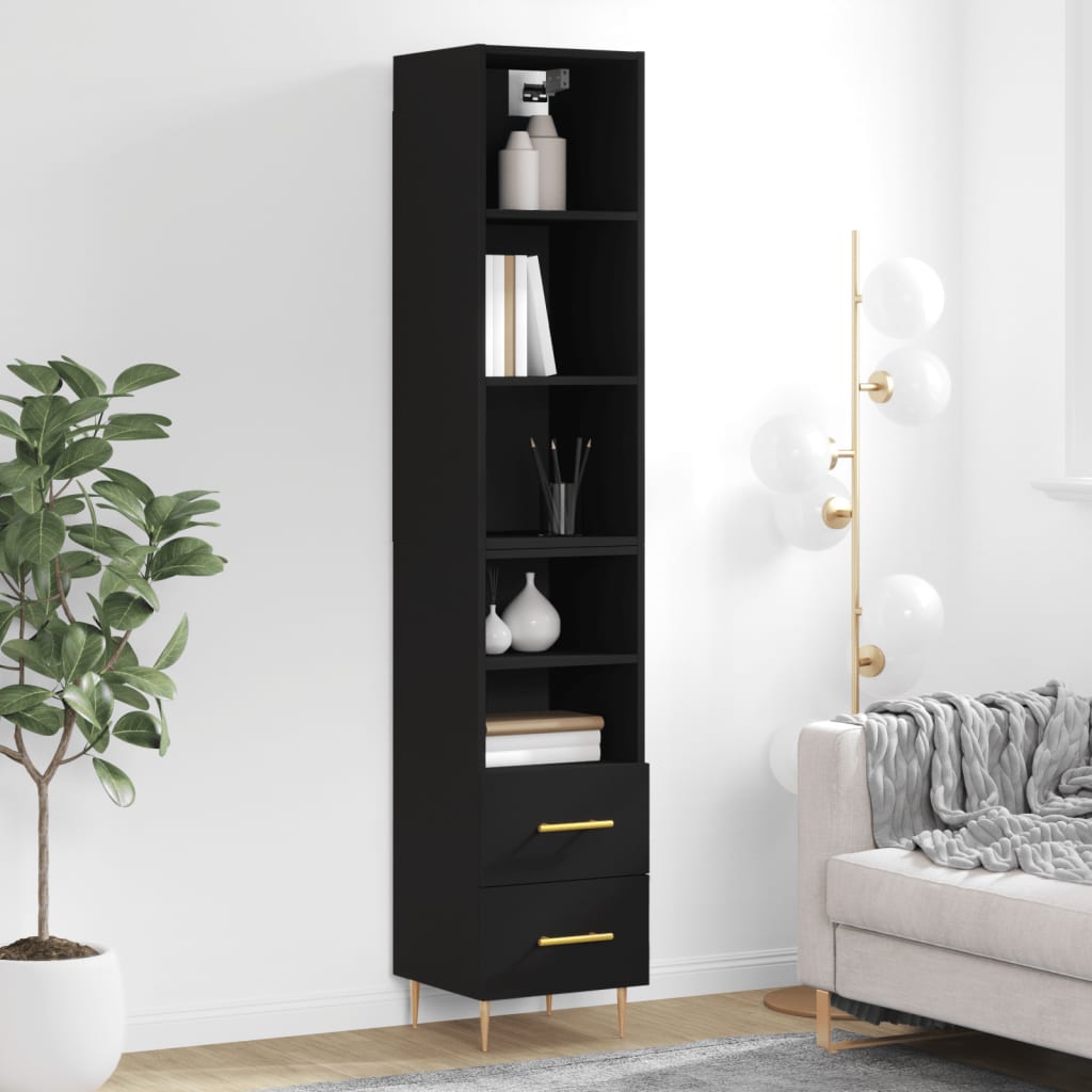Berkfield Highboard Black 34.5x34x180 cm Engineered Wood