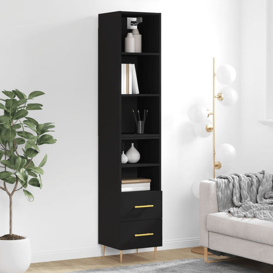 Berkfield Highboard Black 34.5x34x180 cm Engineered Wood