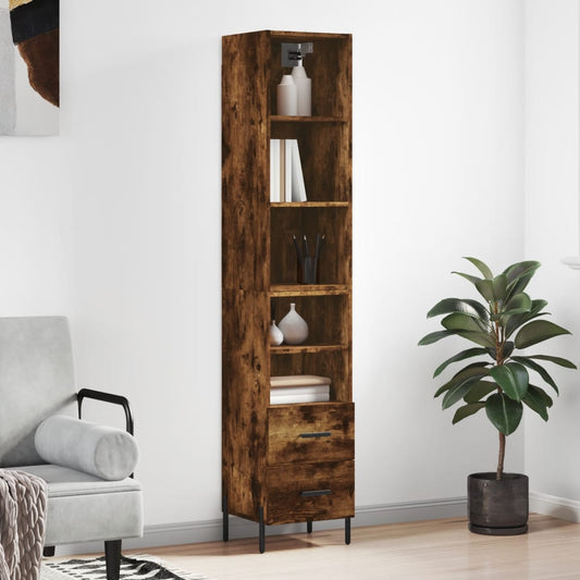 Berkfield Highboard Smoked Oak 34.5x34x180 cm Engineered Wood
